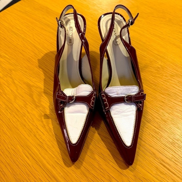 COACH Vintage Burgundy Two Tone Leather Slingback Pumps Adrian Made in Italy 9.5 - Picture 1 of 10